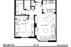 Floor Plan of One Bedroom Apartment - Belmont